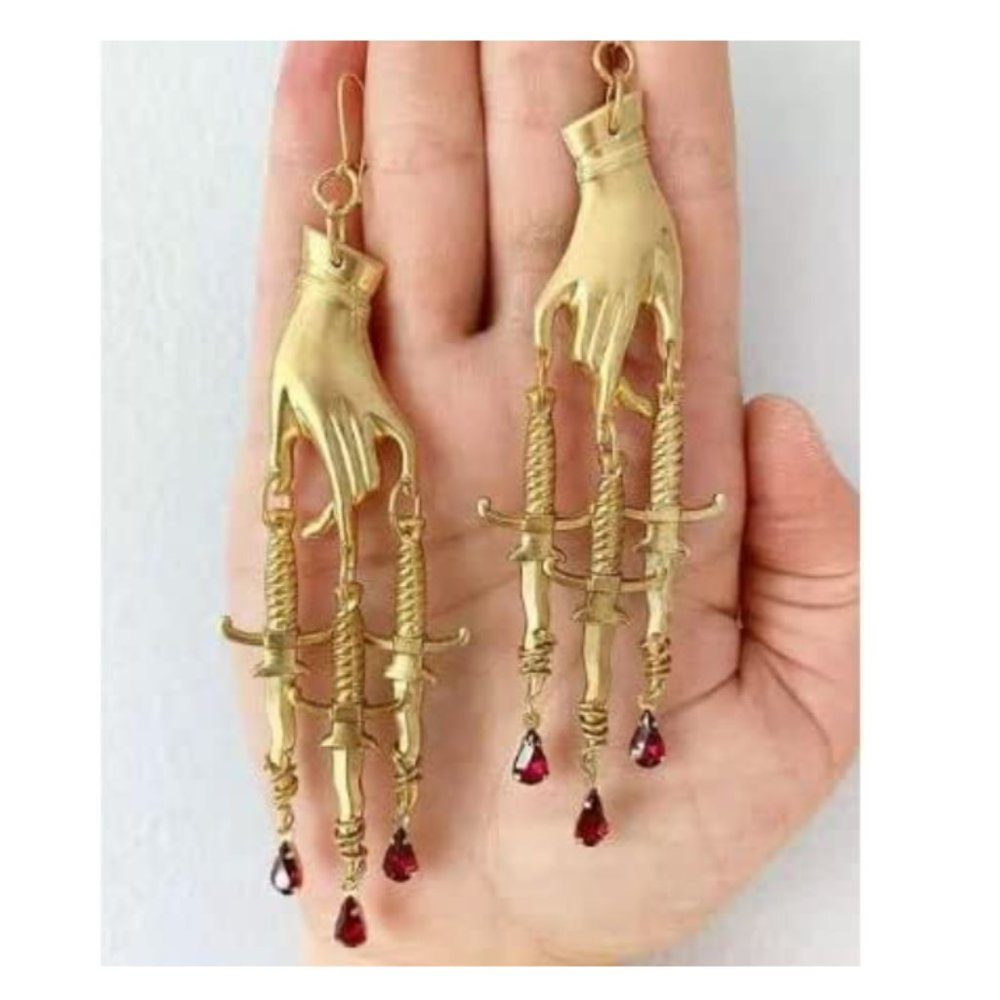 Gold Hand Dangle Earrings